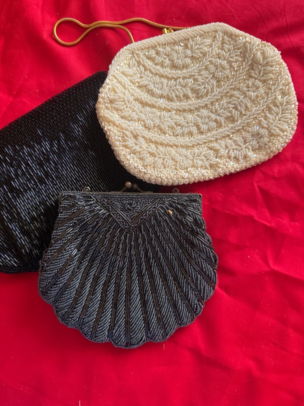 beaded purses lot of 3 black/cream/grey